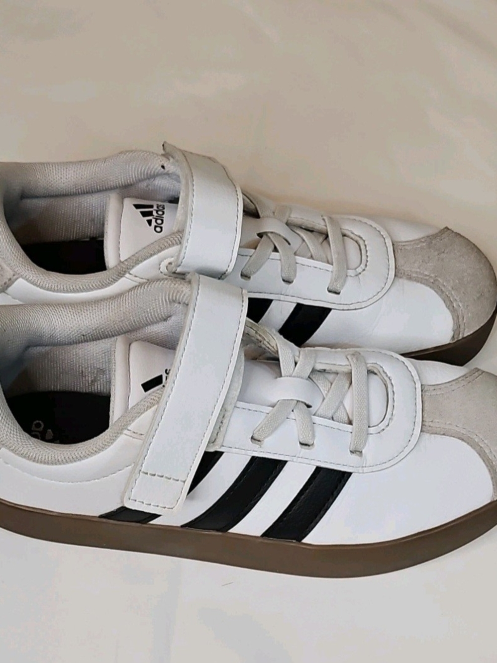 Adidas Kids White Sneakers with Black Stripes